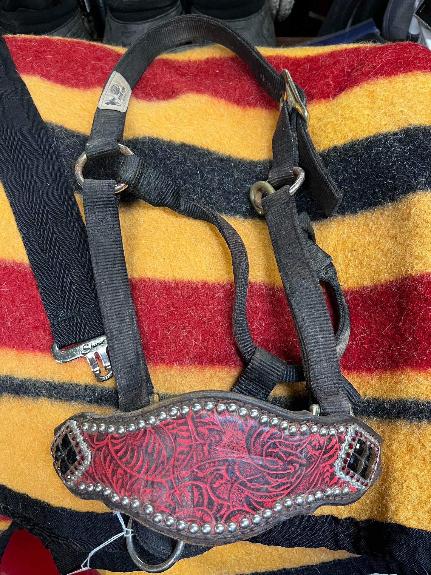 Red Leather Floral Bronc Halter